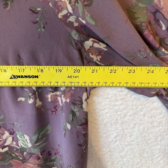 Chaps‎ Purple Mauve Pink Floral Semi-Sheer 3/4 Sleeve Vneck Top Blouse Large - Picture 10 of 10